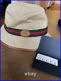 Gucci Beige Canvas Bucket Vintage Web Gucci Interlocking GG Logo Hat