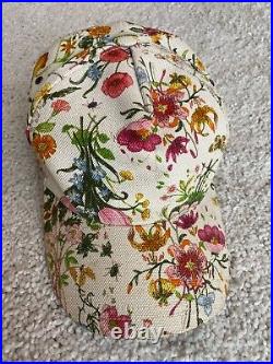 Gucci Vintage Floral Hat Baseball Cap Womens Ivory Multicolor Flowers Butterfly