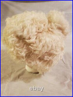 HALSTON HAT Shearling Mongolian Lamb With pompom VINTAGE MADE IN USA