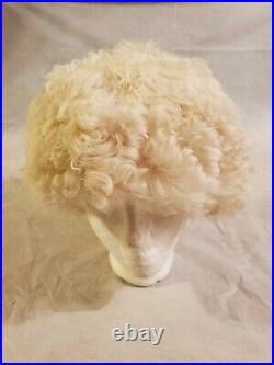 HALSTON HAT Shearling Mongolian Lamb With pompom VINTAGE MADE IN USA