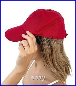HERMES Vintage Logo Baseball Cap #57 Hat Adjustable Red Linen RankAB
