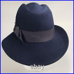 Halston Excello Blue Wool Fedora Womens Hat Vintage