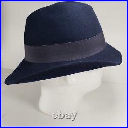 Halston Excello Blue Wool Fedora Womens Hat Vintage