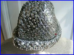 Halston Saks Fifth Avenue VINTAGE Crochet Silver Sequin Disco Cap/Hat AUTH LABEL