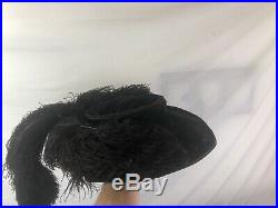 Hat Antique 1900s Ladies Victorian Black Velvet Large Feather Womens Rare