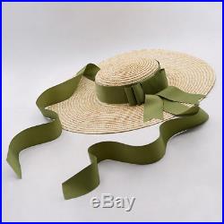 Hat Brim Large Beach Wide Sun Women Cap Wheat Straw Summer Vintage Ribbon Tie
