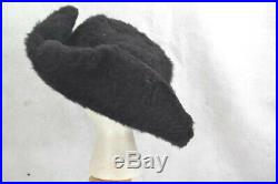 Hat Edwardian large faux beaver black structured original antique 1890 fabulous