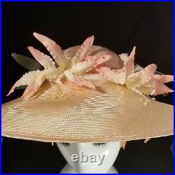 Hat Jack McConnell Red Feather Peach Lily Aurora Borealis AB Swarovski Easter