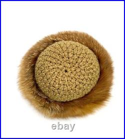 Hat Knitted with Fur Trim Caramel Color? Old Vintage Womens Winter Accessories