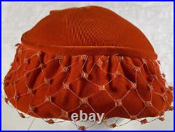 Hat Pillbox Vintage Adjustable Solid Orange Open Net Bow Women Casual Headpiece