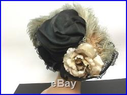 Hat bonnet Edwardian Victorian flowers Titanic Antique Original Charlotte Haibe