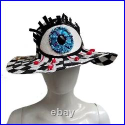 Hat vintage woman fashion original lady iconic art straw wide brim checkered eye