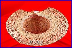 Hawaiian Beige with Multicolor Floral Vintage Women Straw Summer Hat Size 7.1/8