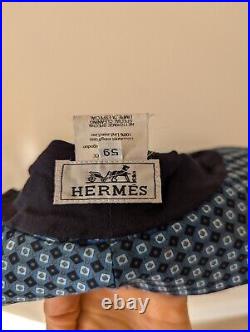 Hermes Vintage Bucket Hat In Printed Blue Cotton Women's M