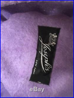High Fashion Womens 50s Vintage Hat Wide Brim Purple W Feathers Saucer Joseph NY