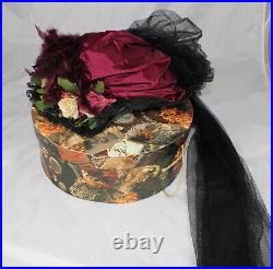 Hopeless Romantic Victorian Hat Feathers Flowers Lace Long Train Derby, Wedding