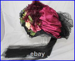 Hopeless Romantic Victorian Hat Feathers Flowers Lace Long Train Derby, Wedding