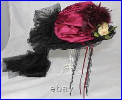 Hopeless Romantic Victorian Hat Feathers Flowers Lace Long Train Derby, Wedding