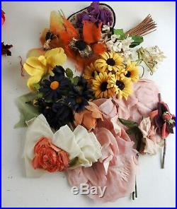 Huge Lot Vintage Millinery Flowers Garlands Crafts Hats Dolls Silk Velvet 100+
