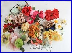 Huge Lot Vintage Millinery Flowers Garlands Crafts Hats Dolls Silk Velvet 100+