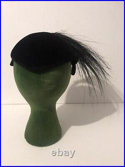 Iconic SCHIAPARELLI Avant Garde Black Velvet HAT With Feathers