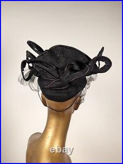 Incredible 1930's Avant Garde Straw And Satin Hat With Paris Label