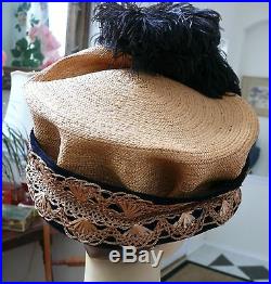 Incredible Rare Hat Edwardian Woven Ornate Straw Hat Art Nouveau Museum Worthy