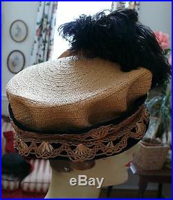 Incredible Rare Hat Edwardian Woven Ornate Straw Hat Art Nouveau Museum Worthy