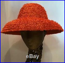 Italy Straw Raffia Vintage Hat Wide Brim Sunhat 50s 60s Orange
