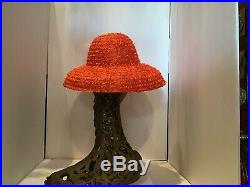 Italy Straw Raffia Vintage Hat Wide Brim Sunhat 50s 60s Orange