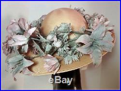 JACK McCONNELL VTG NWT Pink Straw Wide Brim Floral Hat