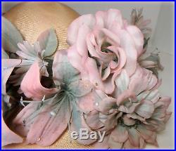 JACK McCONNELL VTG NWT Pink Straw Wide Brim Floral Hat