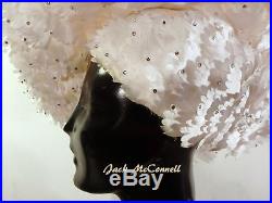 JACK McCONNELL Vtg 60's OOAK Red Feather White Straw Floral Tilt Hat