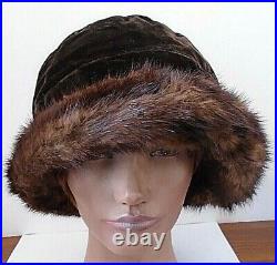 JEANNE LANVIN vintage brown velvet hat with mink trim