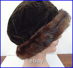 JEANNE LANVIN vintage brown velvet hat with mink trim