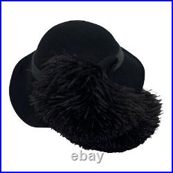 Jack McConnell Black Wool and Feather Hat 1960's Made in USA