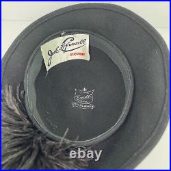 Jack McConnell Black Wool and Feather Hat 1960's Made in USA