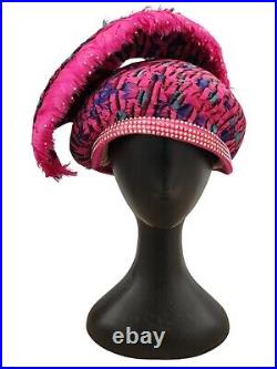 Jack McConnell Boutique Church Hat Feathers & Rhinestones Vintage New
