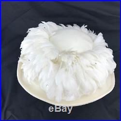 Jack McConnell Boutique Cream Feather Bling Detail Wide Brim Church Hat Derby