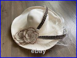 Jack McConnell Boutique Women's Hat Pheasant Feathers Velvet Flowers Cream Vntg