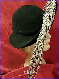 Jack McConnell Elegant Black & White Feather with Rhinestone Ladies Hat