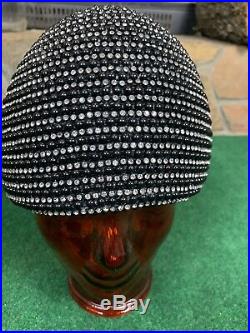 Jack McConnell Hat Brimless Rhinestone Beaded Glamorous 100% Wool Black 22
