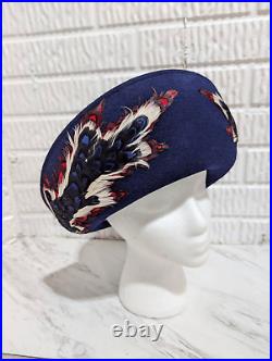 Jack McConnell New York Women's Vintage Blue Velour Feathered Bowler Hat In Box