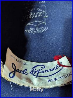 Jack McConnell New York Women's Vintage Blue Velour Feathered Bowler Hat In Box