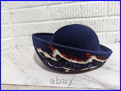 Jack McConnell New York Women's Vintage Blue Velour Feathered Bowler Hat In Box