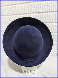 Jack McConnell New York Women's Vintage Blue Velour Feathered Bowler Hat In Box