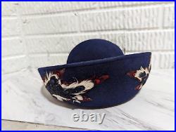 Jack McConnell New York Women's Vintage Blue Velour Feathered Bowler Hat In Box