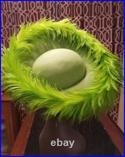 Jack McConnell Vin. Hat Lime, Feathers R-Stones Beautiful design
