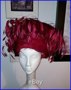 Jack McConnell, Vintage Hat, Cherry Red Feathers, Diamels on tips, Bubble Style
