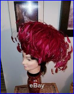 Jack McConnell, Vintage Hat, Cherry Red Feathers, Diamels on tips, Bubble Style